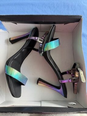 Women's Iridescent Strappy Heeled Sandals - Black Base KARL LAGERFIELD